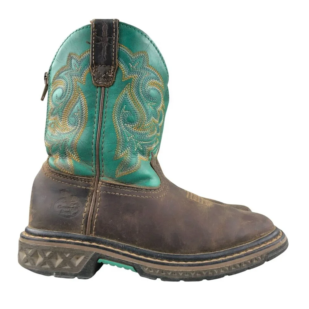 Georgia Boot Kids Size 12M Carbo-Tec LT Brown Turquoise Leather Cowboy Boots